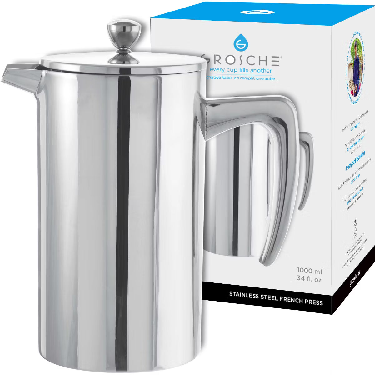 French Press – Culinvaro Stainless Steel Double Wall Insulated French Press, 34 fl oz. Capacity