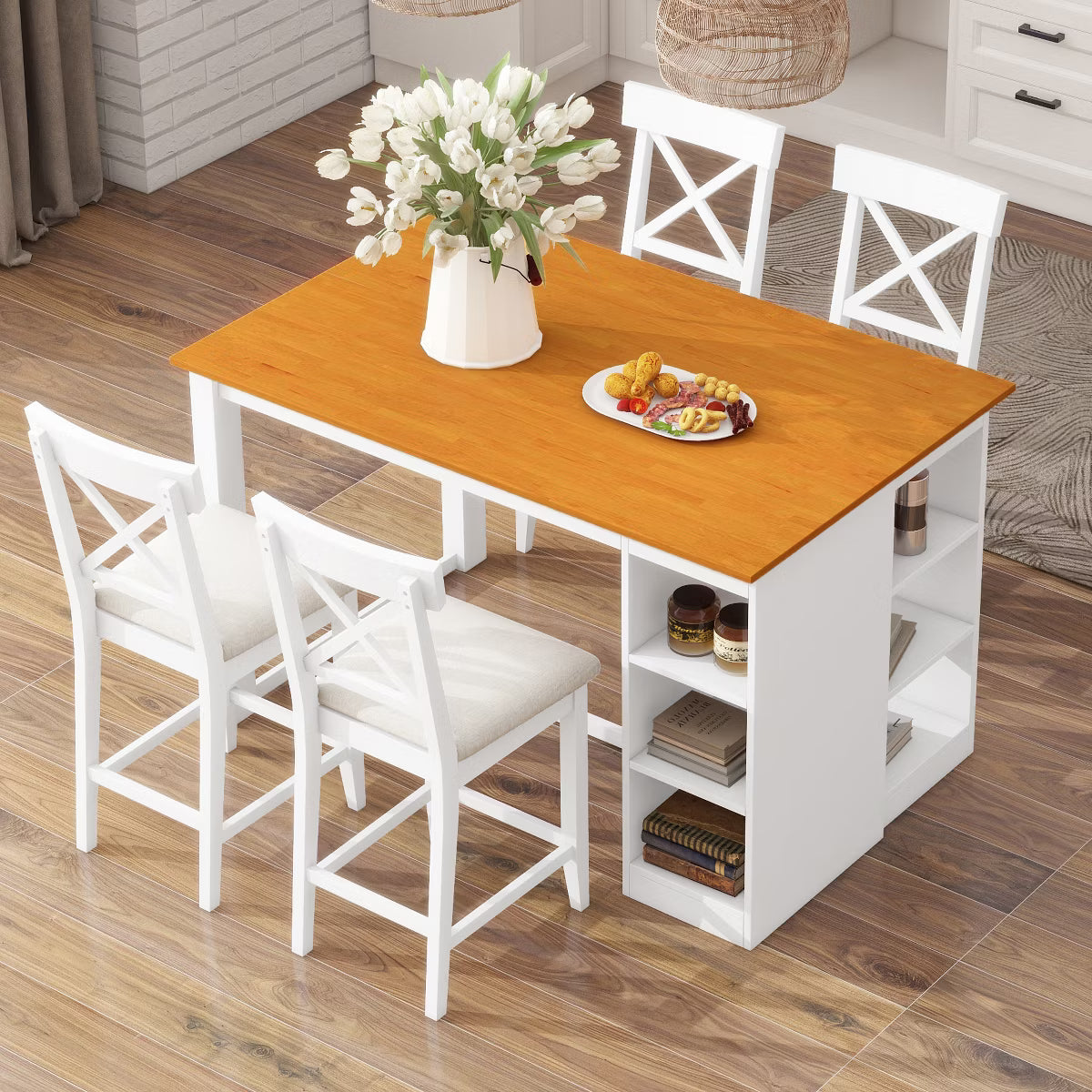 Dining Set – Culinvaro 5 Piece Farmhouse Counter Height Dining Table Set Dining Set