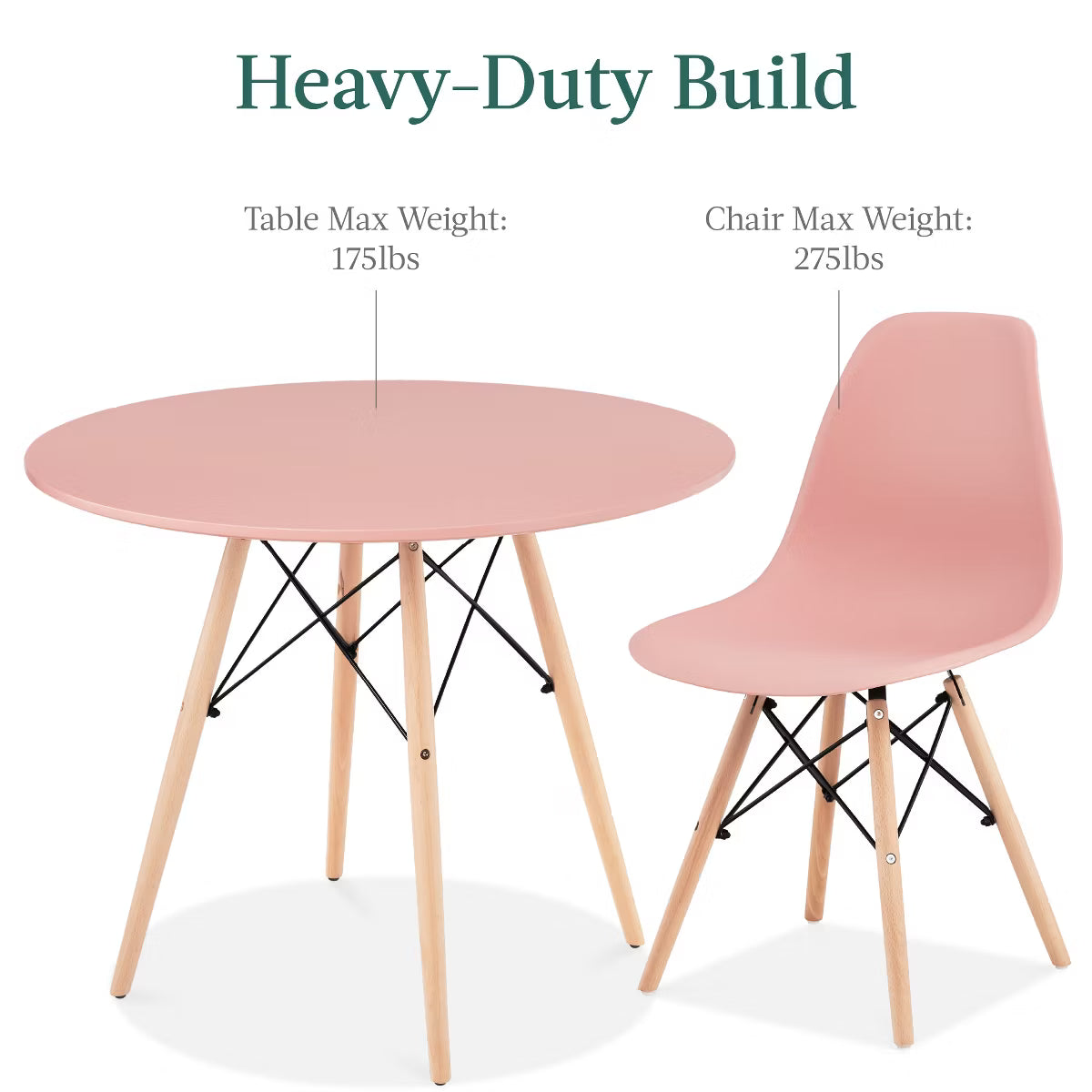 Dining Set – Culinvaro 5-Piece Compact Mid-Century Modern Dining Set w/ 4 Chairs" Pink/Oak