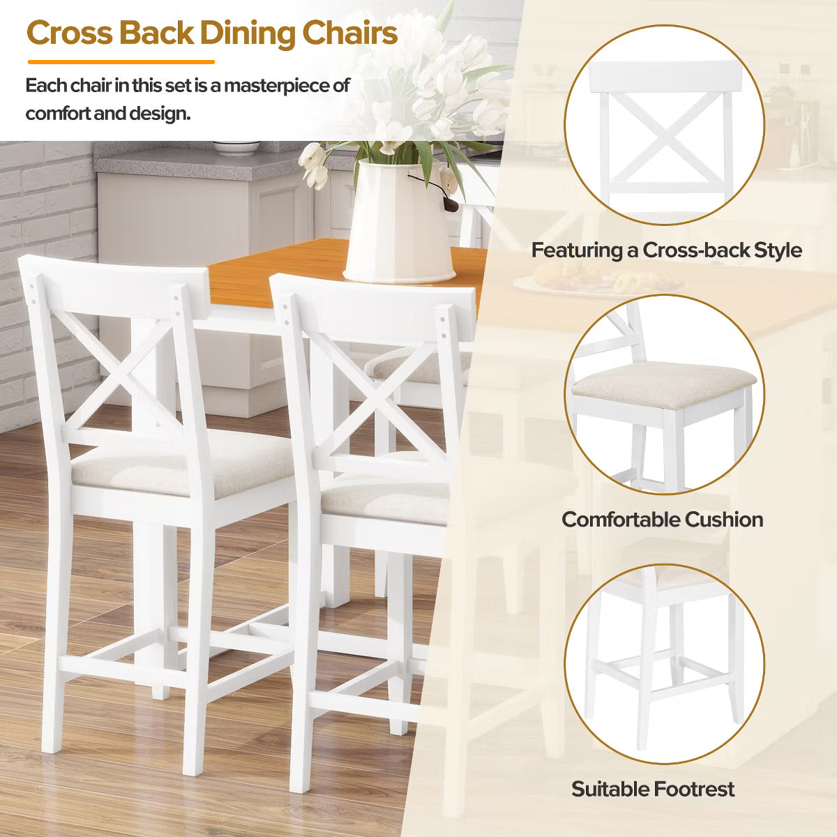 Dining Set – Culinvaro 5 Piece Farmhouse Counter Height Dining Table Set Dining Set