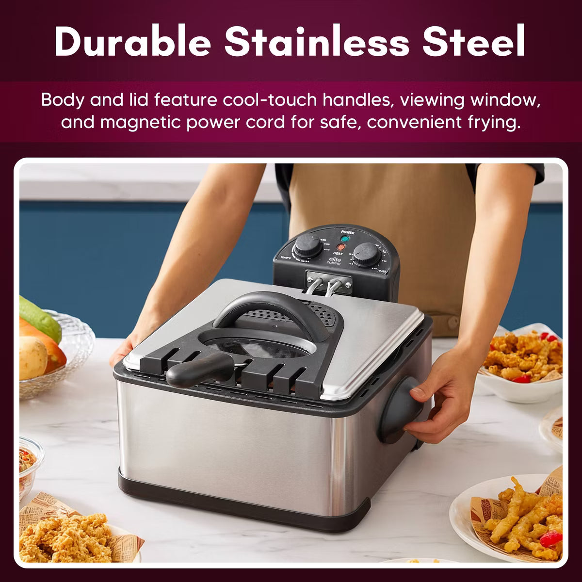 Deep Fryer – 4.5qt Electric Deep Fryer with Dual Baskets – Silver