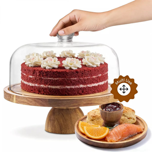 Cake Stand – Culinvaro Cake Stand, 2-in-1 Acacia Wood Cake Stand with Large Acrylic Dome