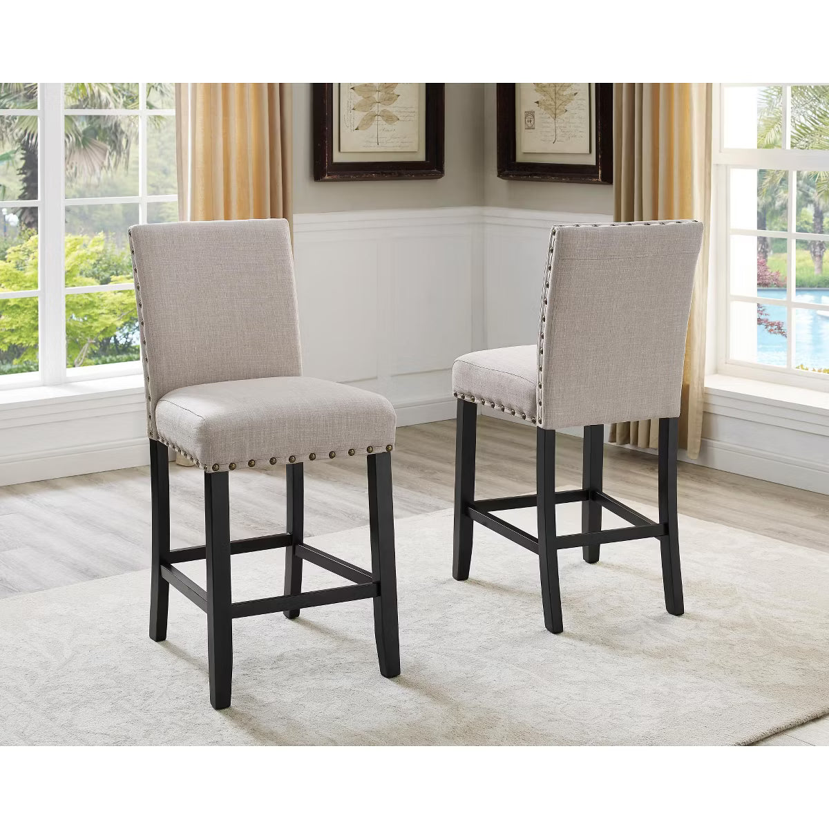 Dining Set – Culinvaro 5 Piece Counter Height Dining Set with Round Table and 4 Nailhead Stools