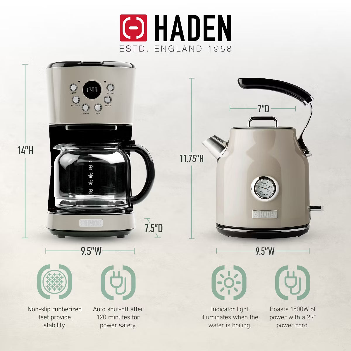12 Cup Drip Coffee Maker Bundled with Dorset 1.7 Liter Stainless Steel Electric Hot Water Kettle