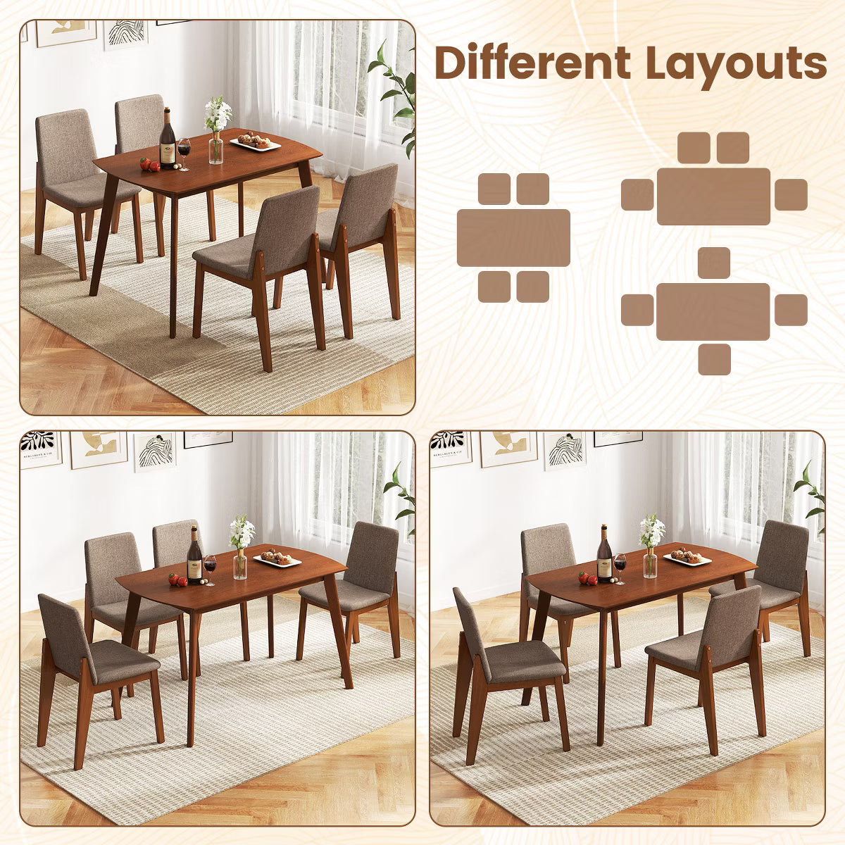 Dining Set – Culinvaro 5-Piece Dining Table Set for 4,Rectangular Kitchen Table withLinen Fabric Chairs