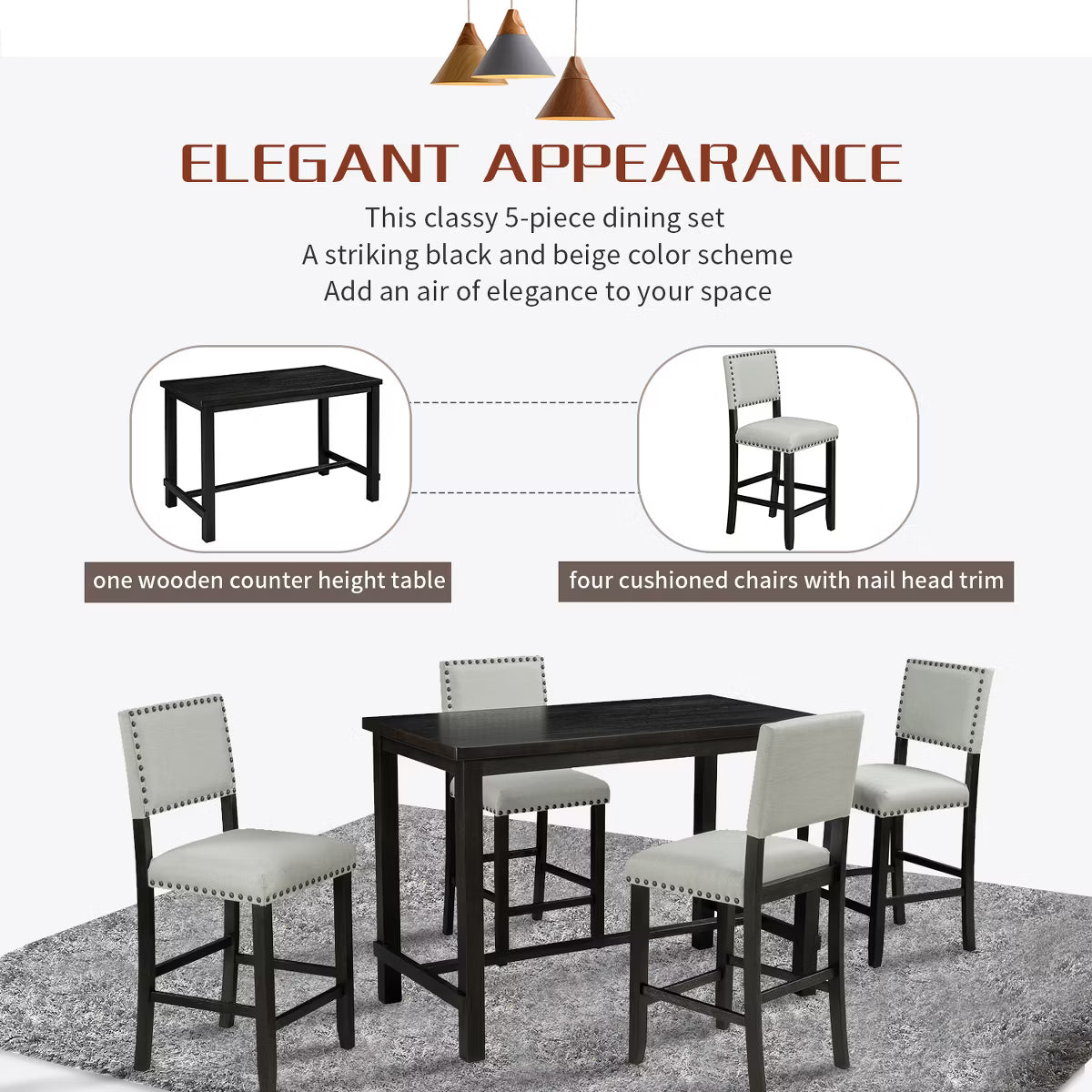 Dining Set – Culinvaro 5-Piece Counter Height Dining Set Espresso