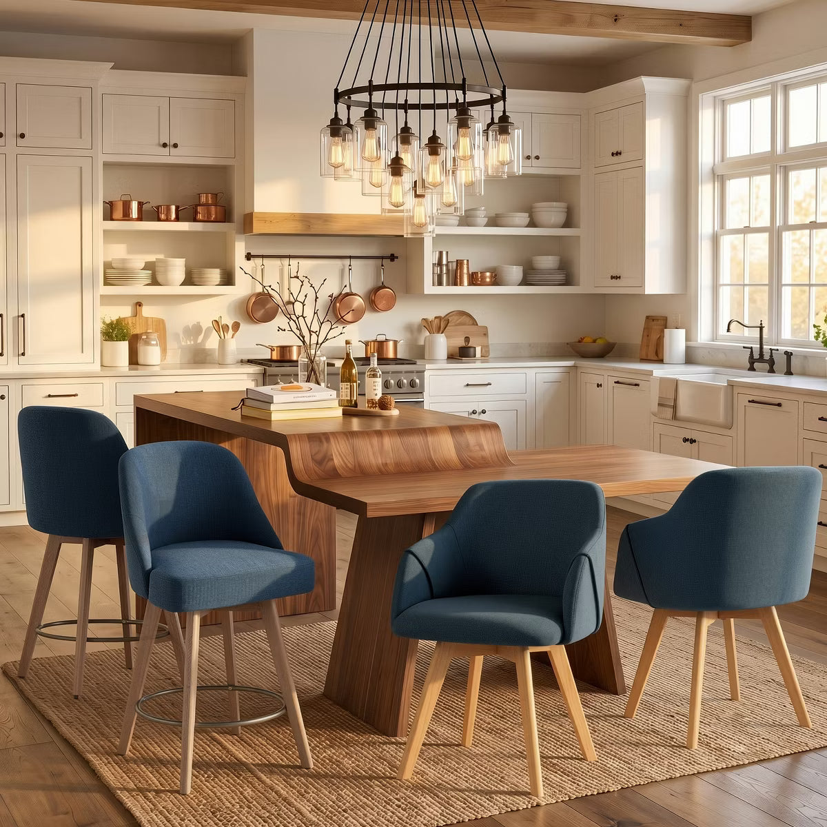 Swivel Dining Chairs Set of 2, Linen Upholstered Armchairs with Solid Wood Legs