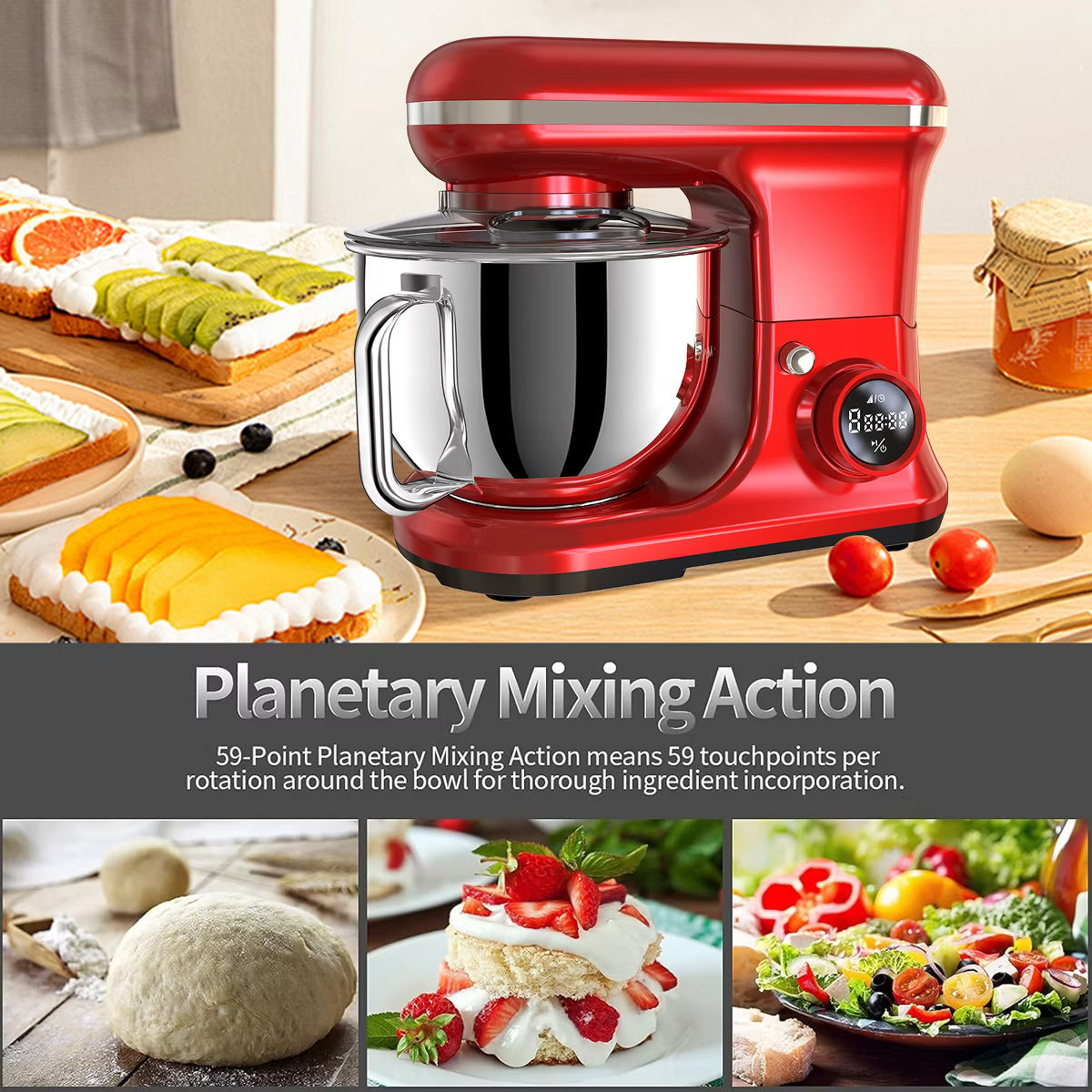 Stand Mixer – Electric Stand Mixer 5.3 Quart 6-Speed Tilt Head Kitchen Mixer – Red