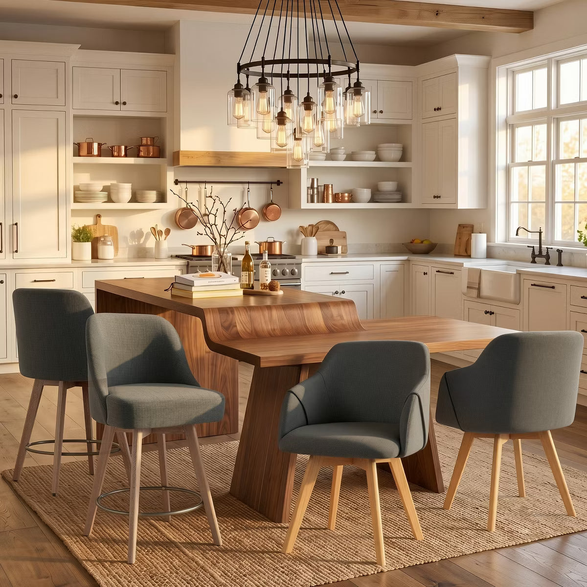 Swivel Dining Chairs Set of 2, Linen Upholstered Armchairs with Solid Wood Legs
