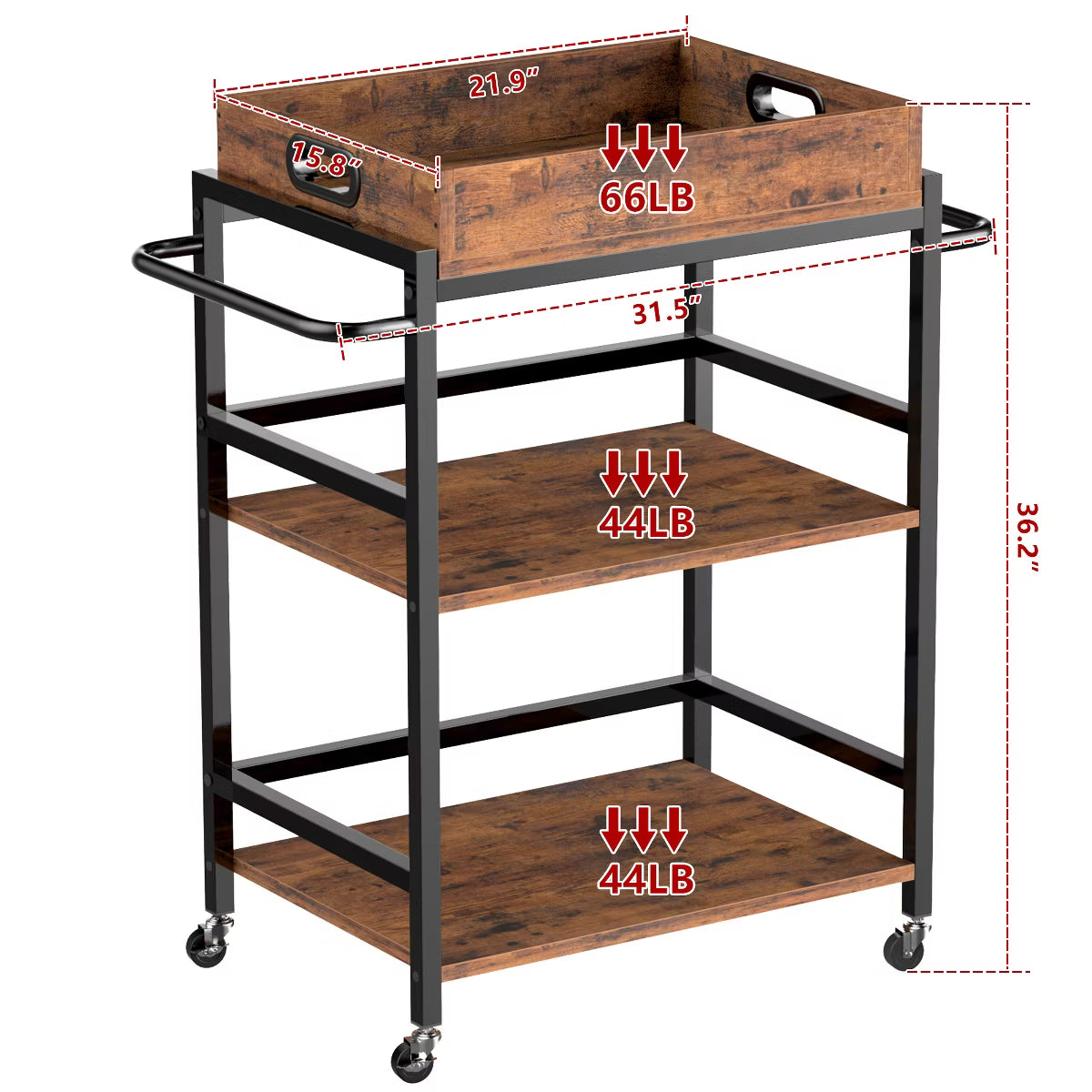 Bar Cart – Culinvaro 3-Tier Rolling Bar Cart, Metal Kitchen Serving Cart with Tray