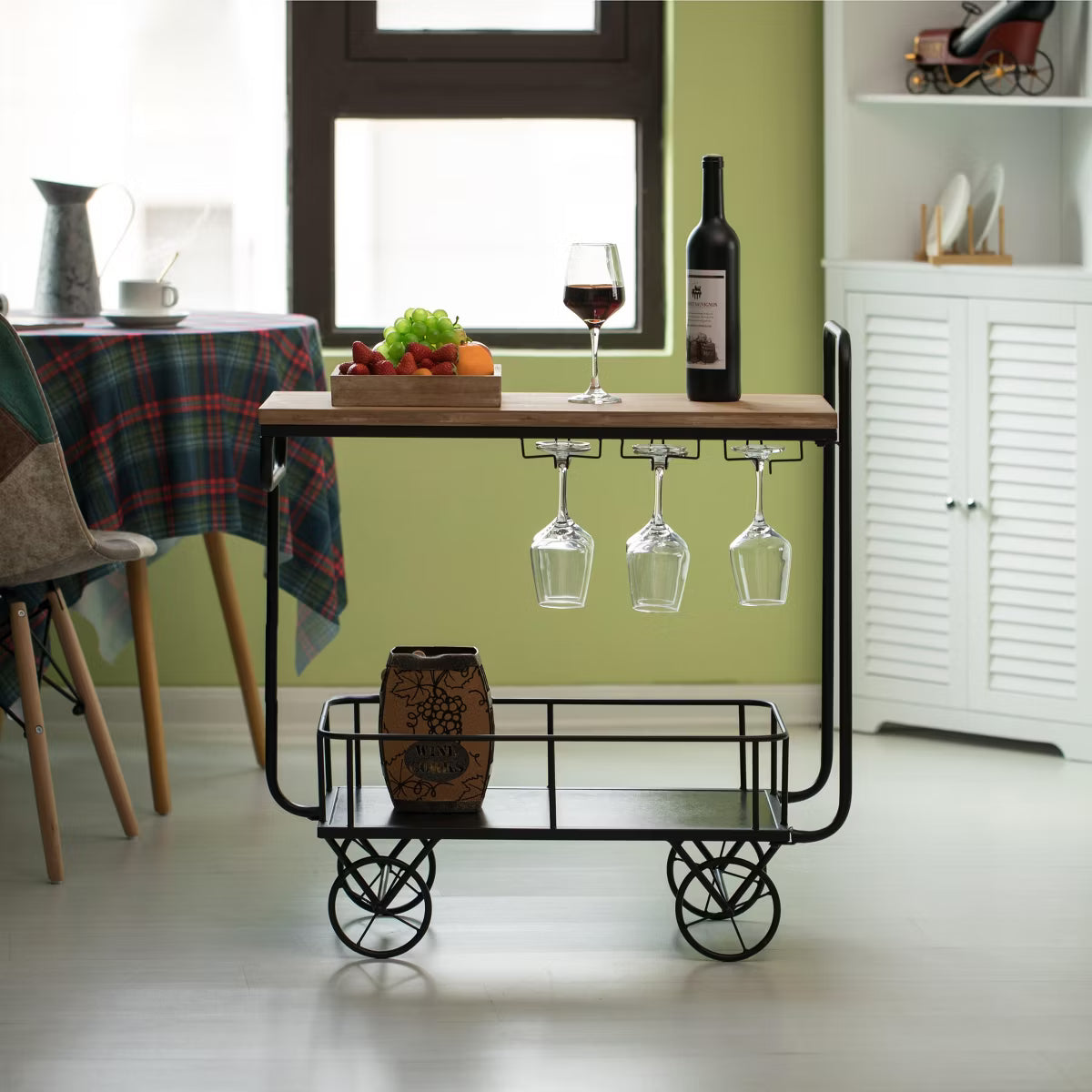 Serving Cart – Culinvaro Metal Wine Bar Serving Cart with Rolling Wheels