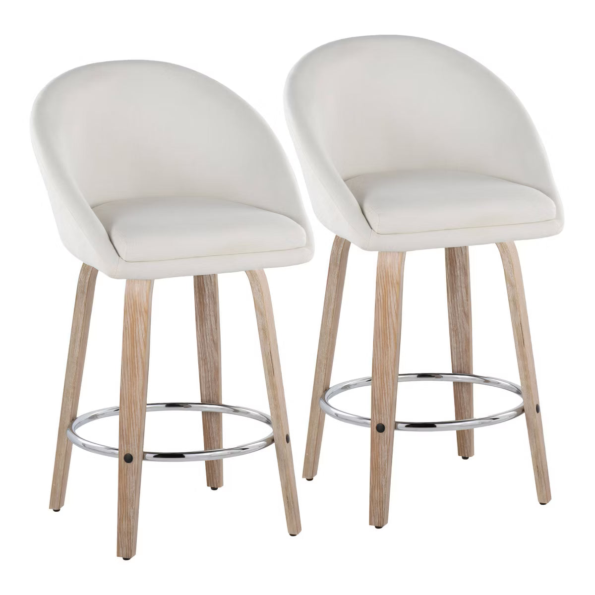 Lumisource Set of 2 Matisse 26" Fixed Height Counter Stools In Whitewashed Wood/Cream Fabric