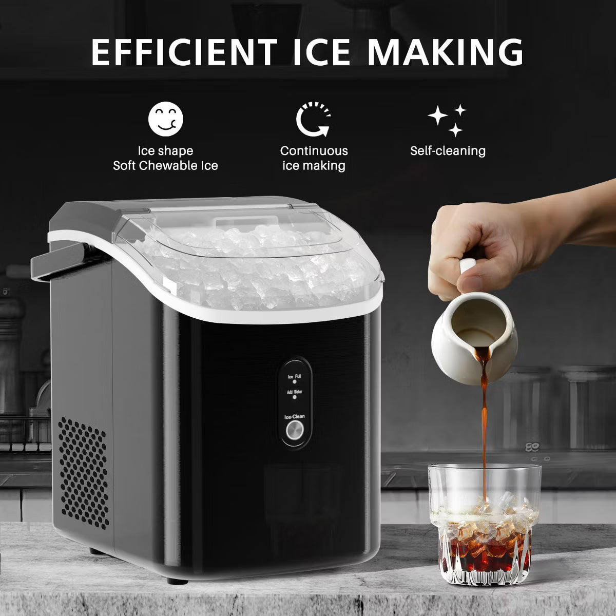 Ice Maker – ce Maker, Soft Chewable Ice, 35 lbs/Day – Black