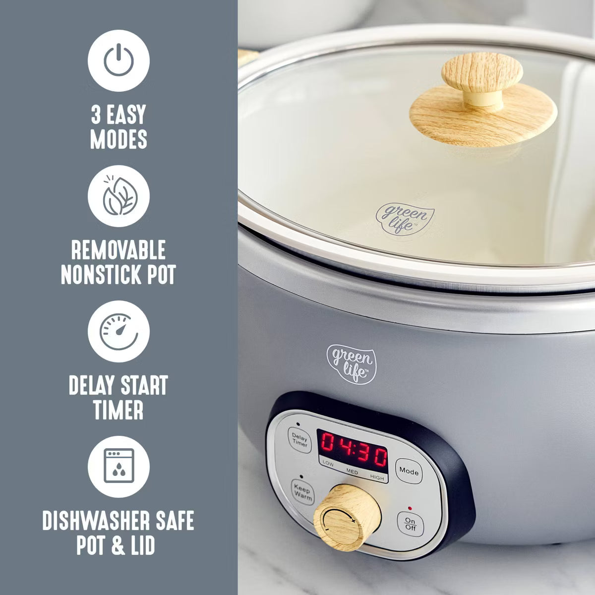 Slow Cooker – Healthy 6qt Slow Cooker with Handle – Quartz Gray
