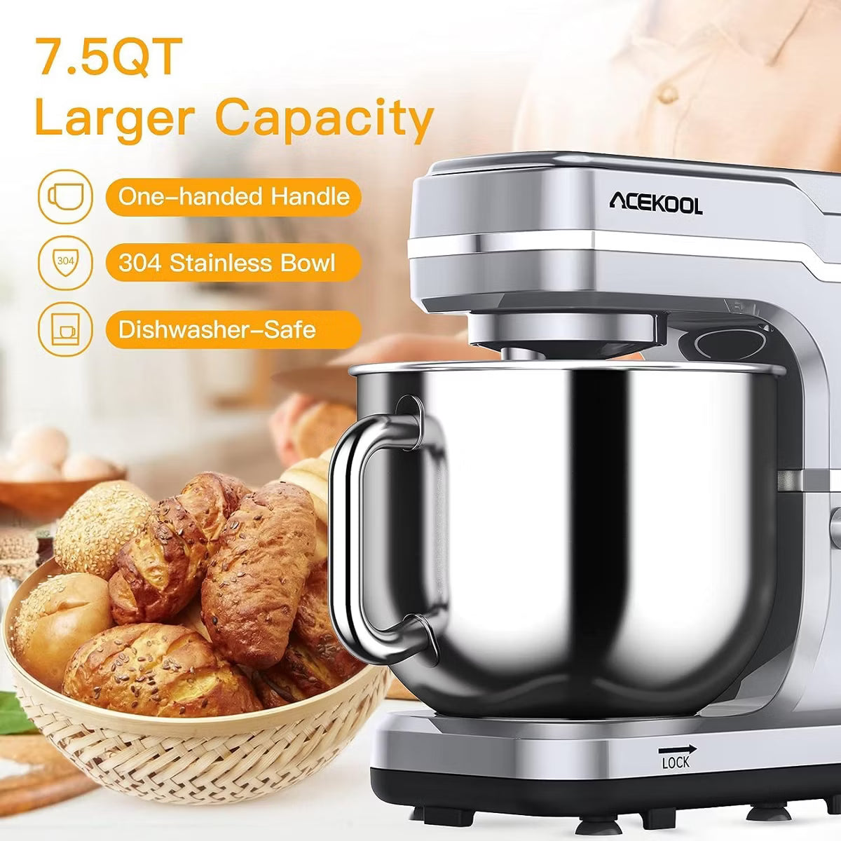 Stand Mixer – 0 Speed Tilt-Head Electric Mixer for Kitchen – Silver
