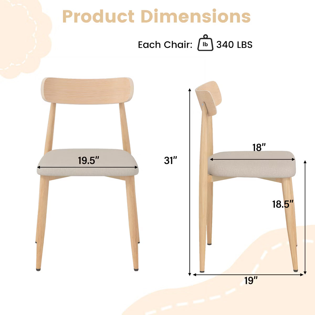 Dining Chair – Culinvaro Modern Upholstered Dining Chairs Set of 2 Linen Fabric Mid