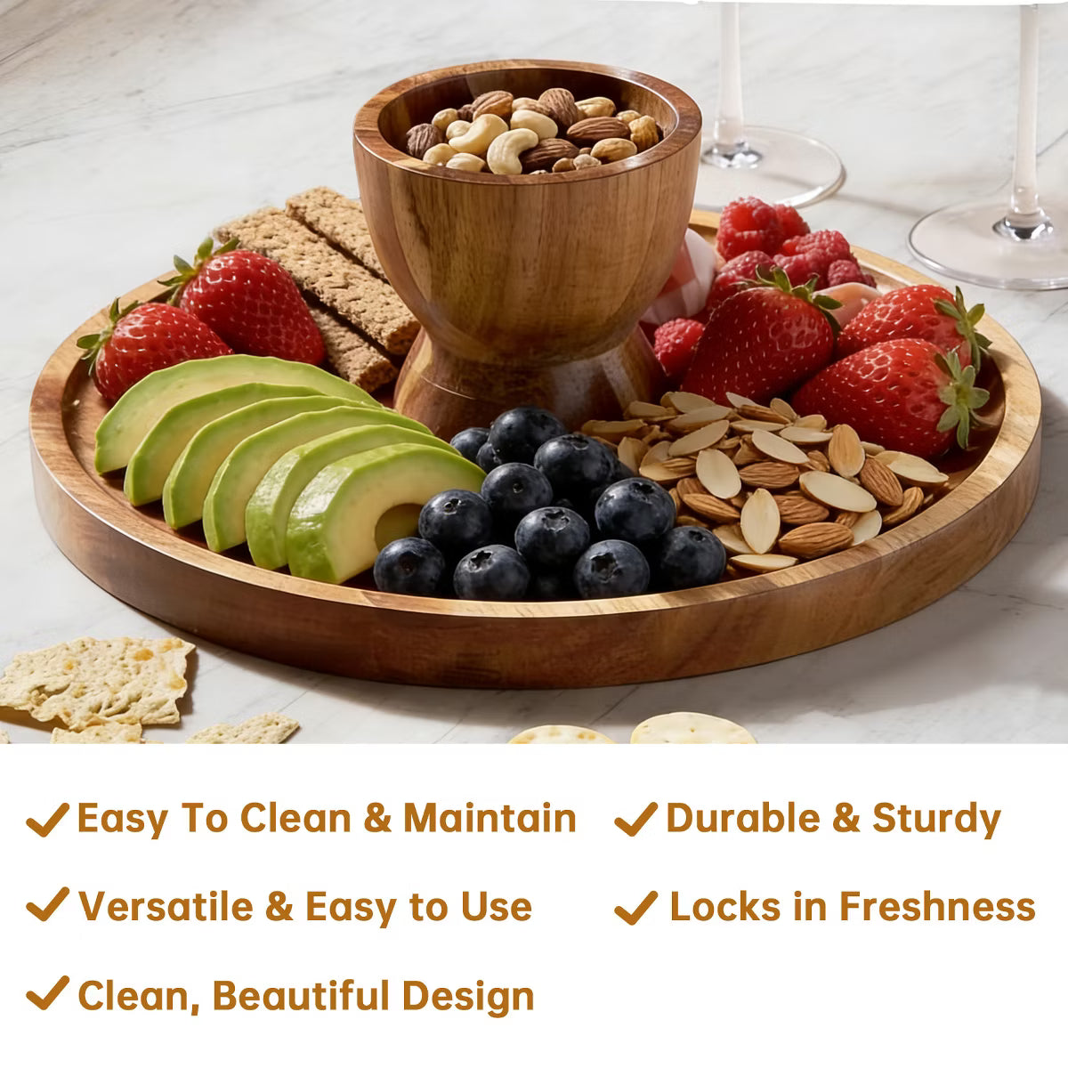 Cake Stand – Culinvaro Cake Stand, 2-in-1 Acacia Wood Cake Stand with Large Acrylic Dome