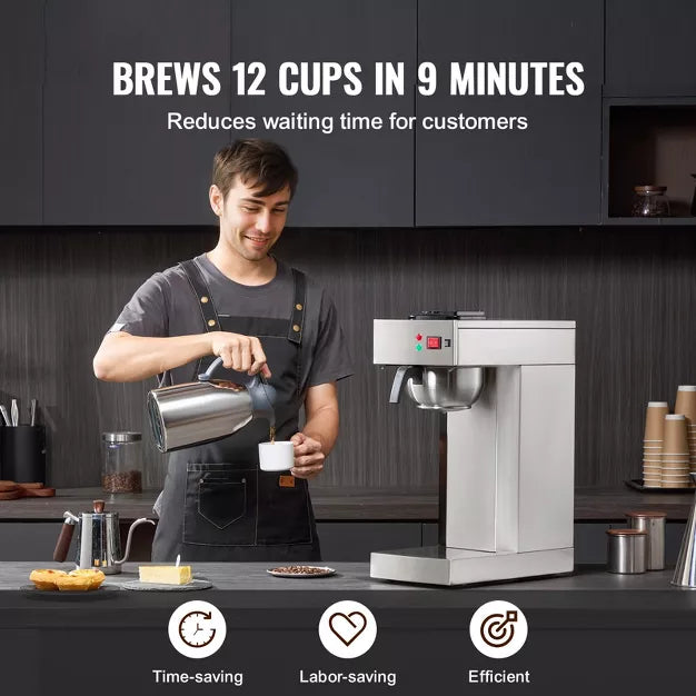 Drip Coffee Maker – 12 Cups Commercial Drip Coffee Maker – Silver