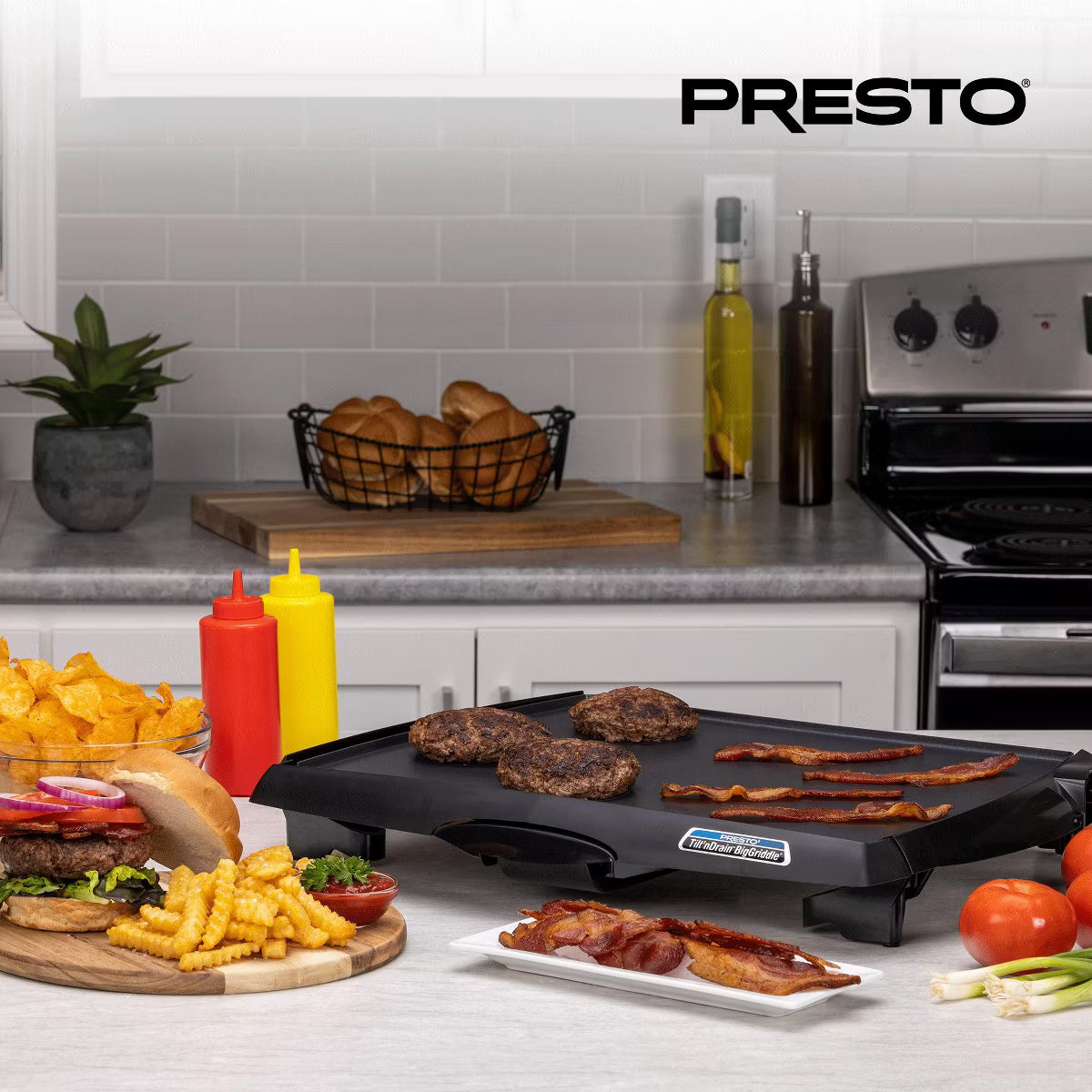 Electric Griddle – ilt 'n Drain Electric BigGriddle with Nonstick Ceramic Cooking Surface – Black