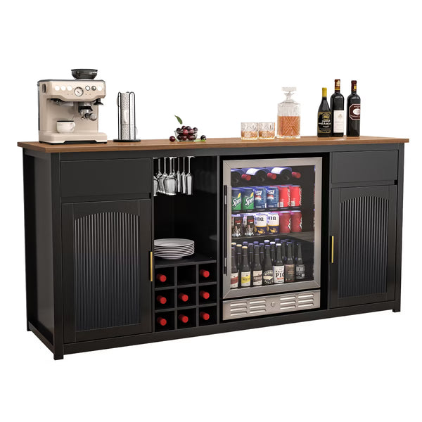 Bar Cabinet – Culinvaro Extra Long Bar Cabinet with Fridge Space, Modern Wine Liquor Cabinet,78.7" Black