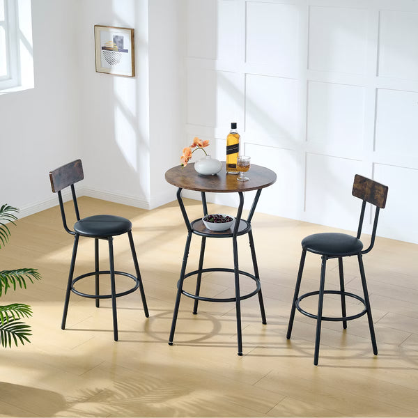 Bar Table – Culinvaro Rustic Brown Round Bar Table and Stool Set