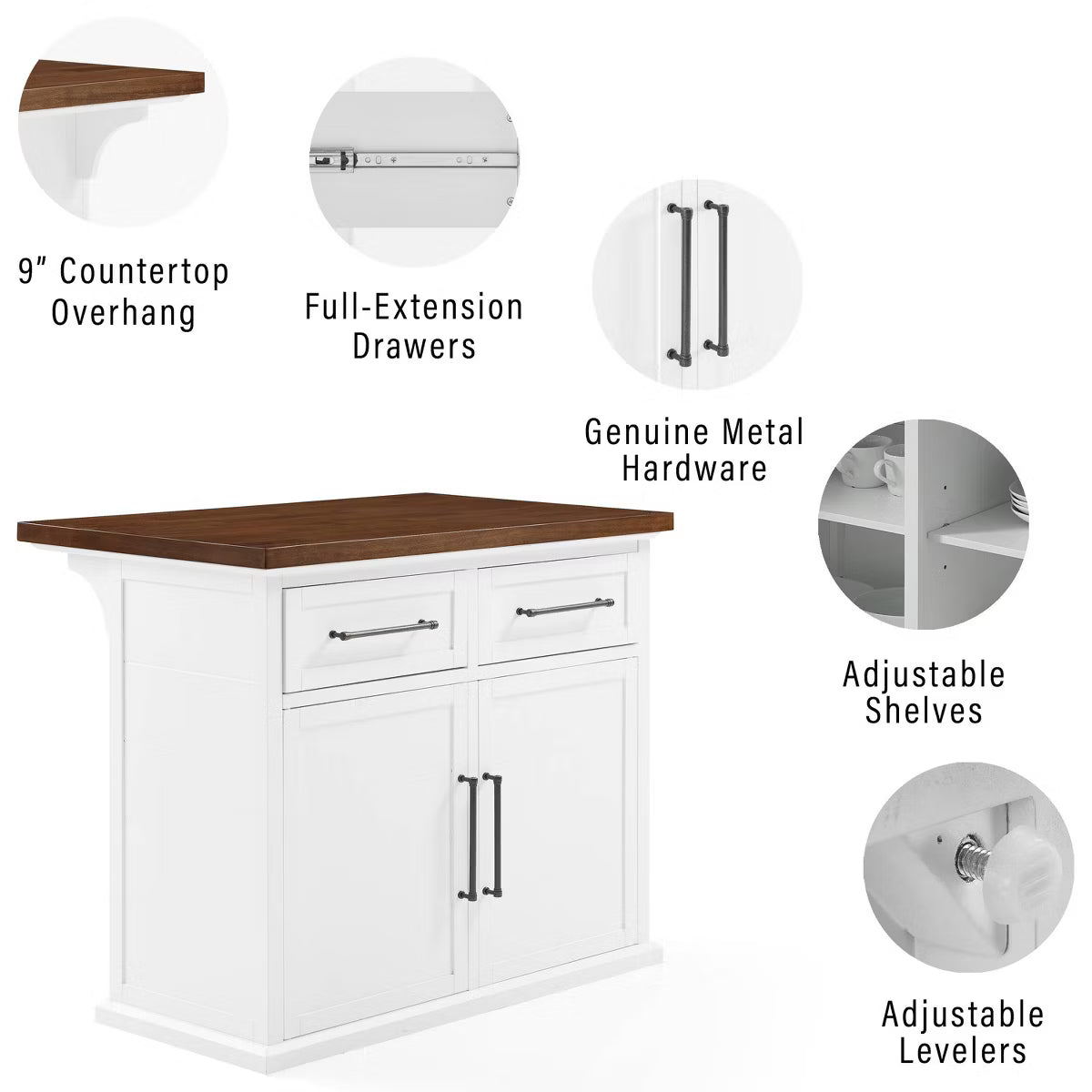 Kitchen Island – Culinvaro Bartlett Wood Top Kitchen Island White