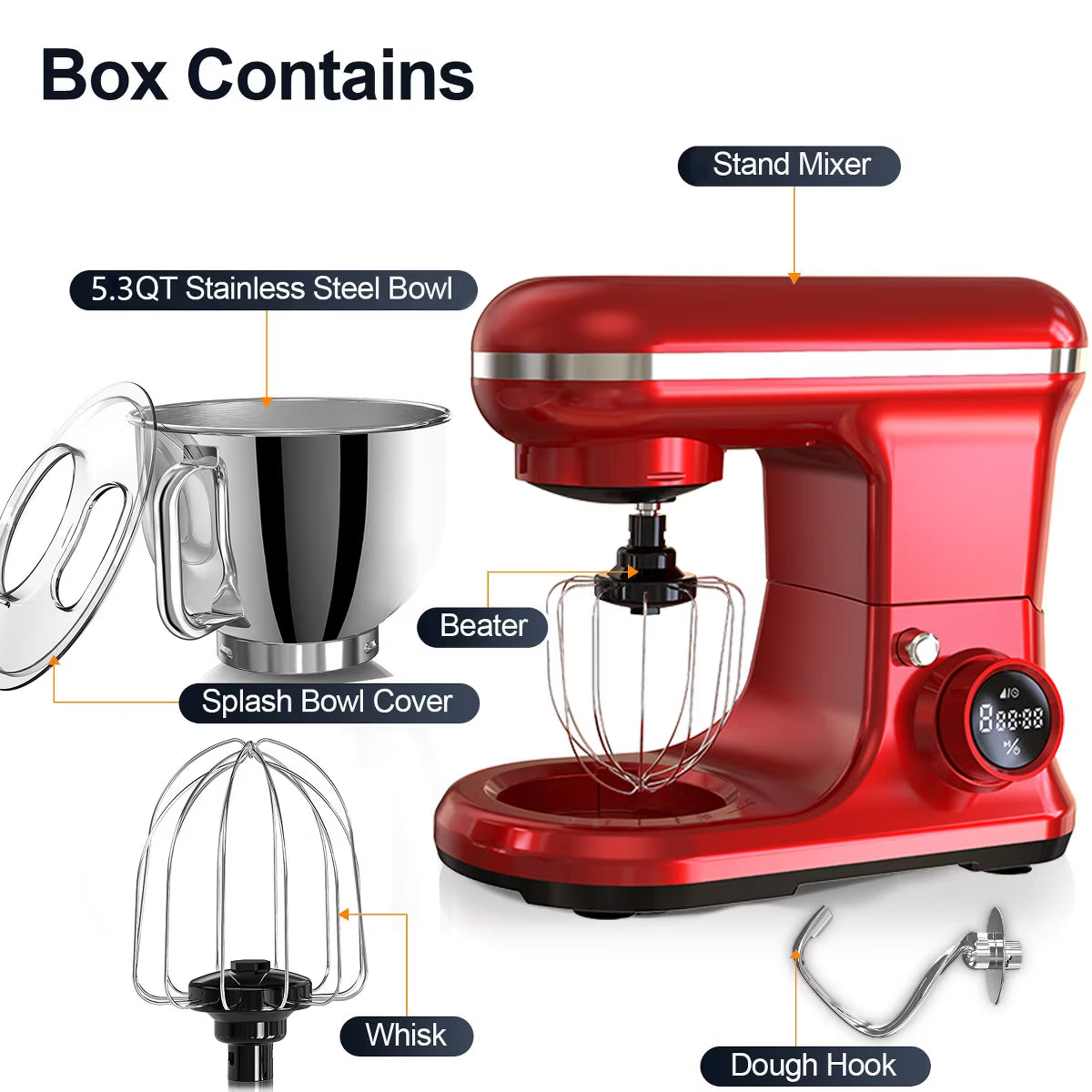 Stand Mixer – Electric Stand Mixer 5.3 Quart 6-Speed Tilt Head Kitchen Mixer – Red