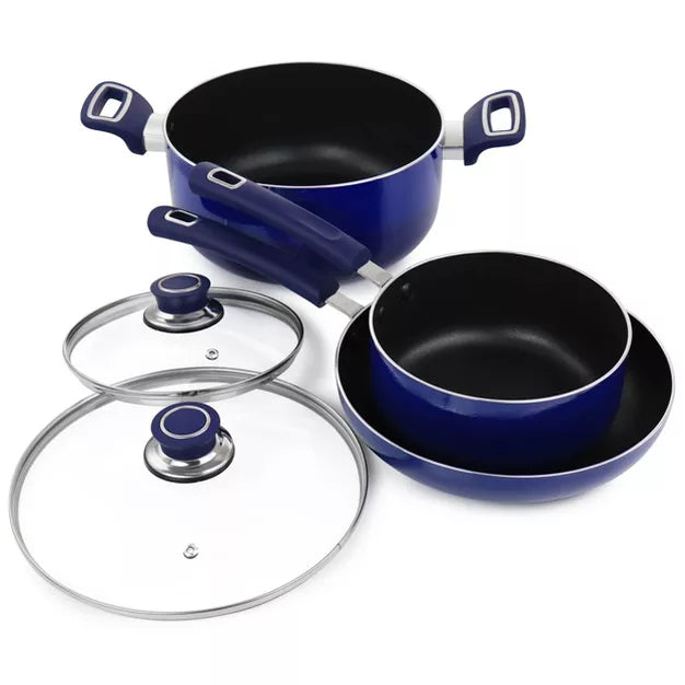 Cookware Set – 7 Piece Non Stick Aluminum Cookware Set – Blue