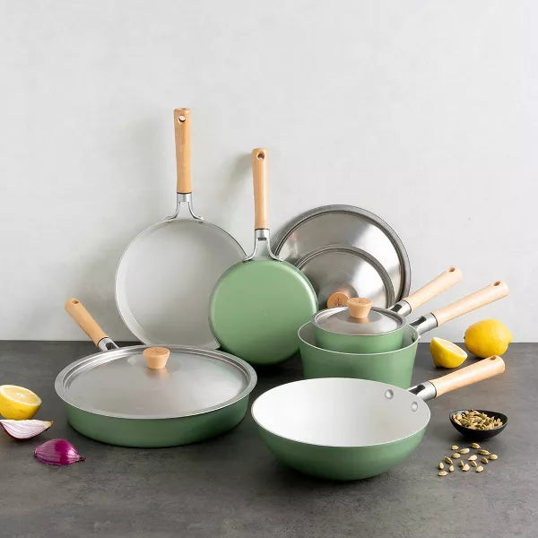 Cookware Set – 10 Piece Nonstick Pan Set with Lids – Green