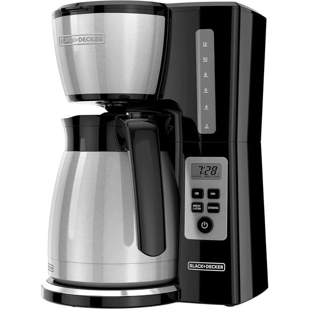 Drip Coffee Maker – 12 Cup Thermal Programmable Coffee Maker with Brew Strength – Black/Steel