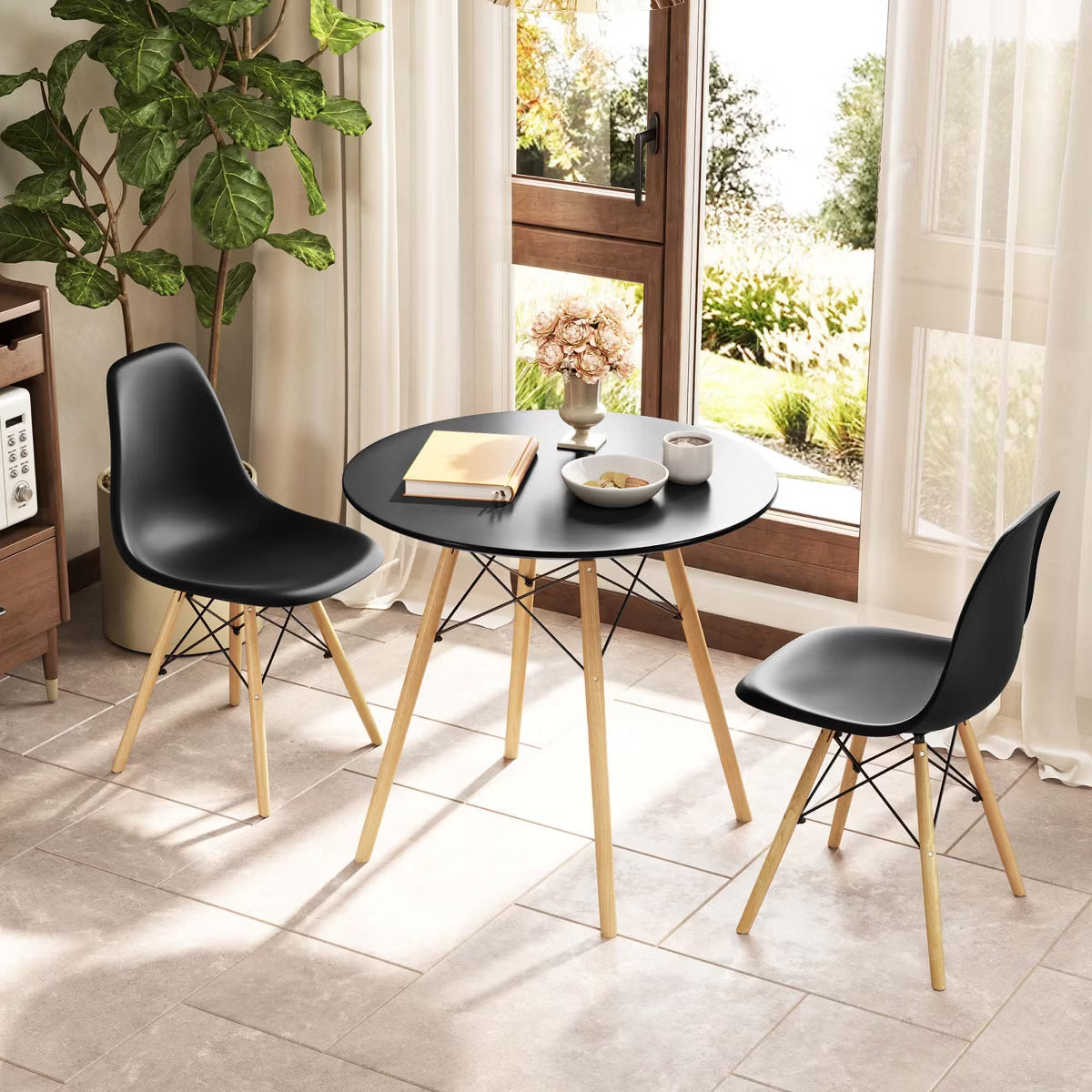 Dining Set – Culinvaro Dining Table Set Modern 5 PCS For 4 Round Dining Room Table Set with Solid Wood Leg