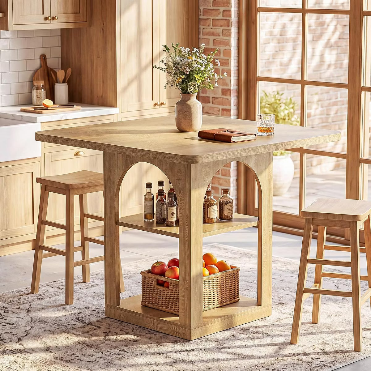 47.2" Square Bar Table with Storage Shelves,