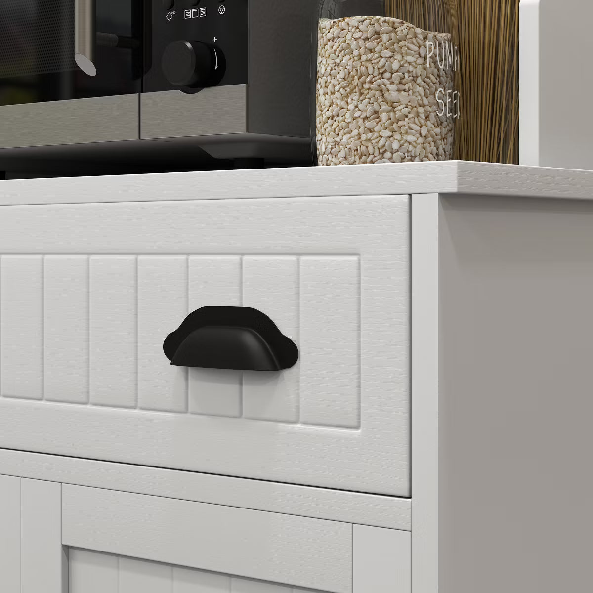 Microwave Cabinet – Culinvaro Microwave Cabinet with Drawer, Double Door Cabinet and Adjustable Shelf