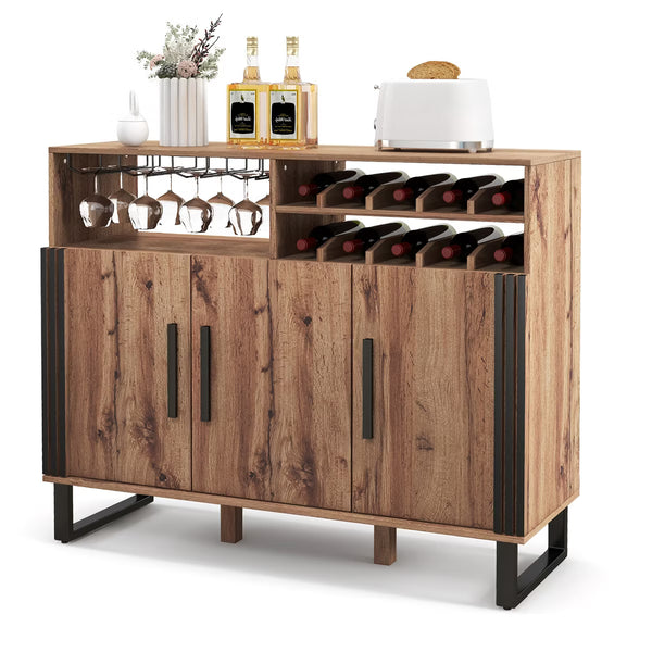 Bar Cabinet – Culinvaro Home Drinks Bar Cabinet w/ 3 Doors & Adjustable Shelves 2-tier Drinks Rack Sideboard