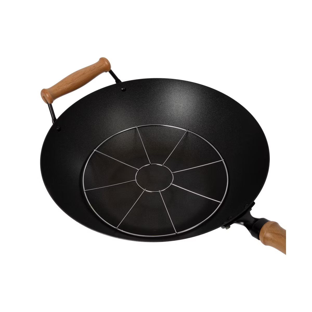 Wok – 14-Inch Carbon Steel Excalibur Nonstick Flat Bottom Wok Set – Black