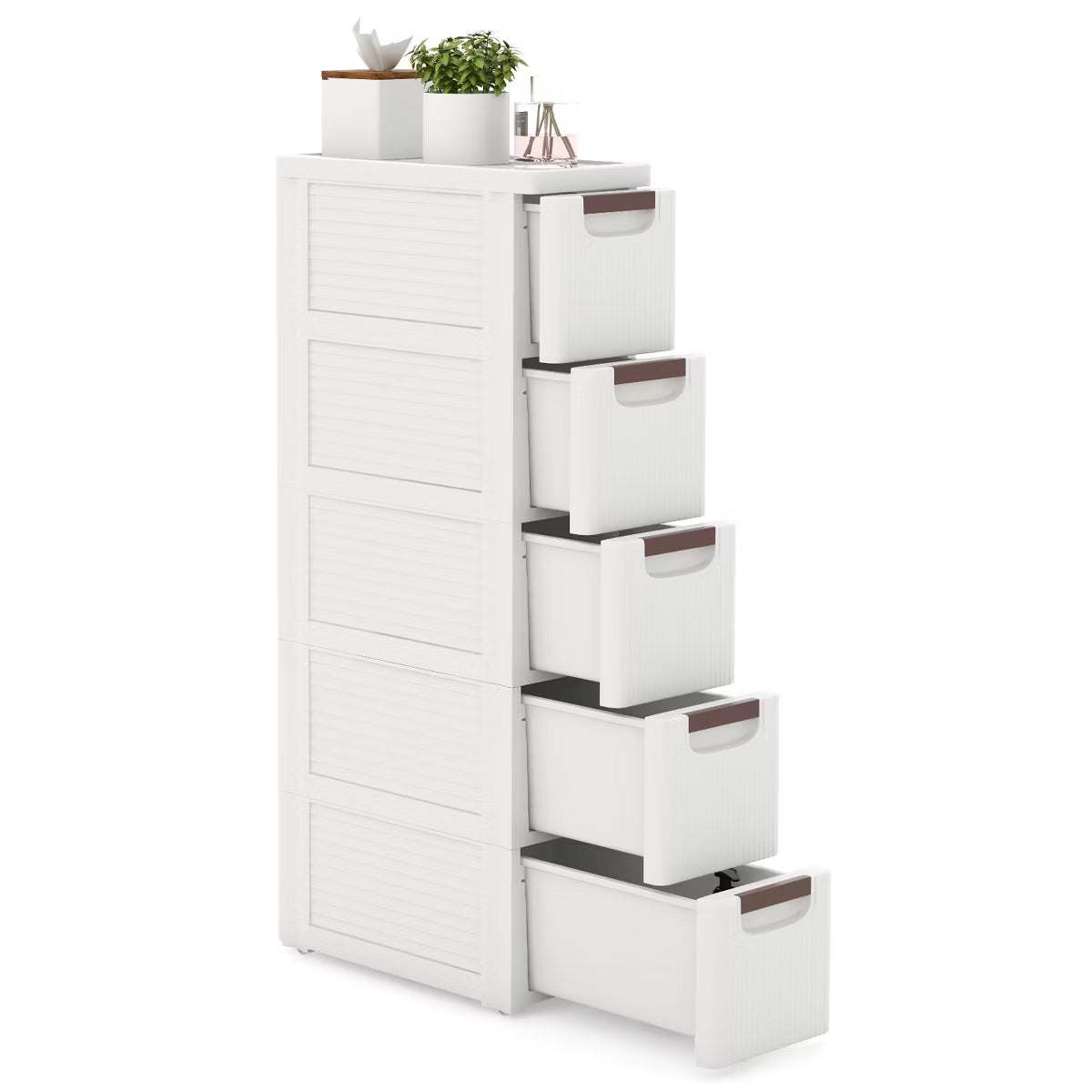 Storage Cabinet – Culinvaro 2PCS 5-Drawer Narrow Rolling Storage Cabinet w/ Pull Handles Built-in Wheels