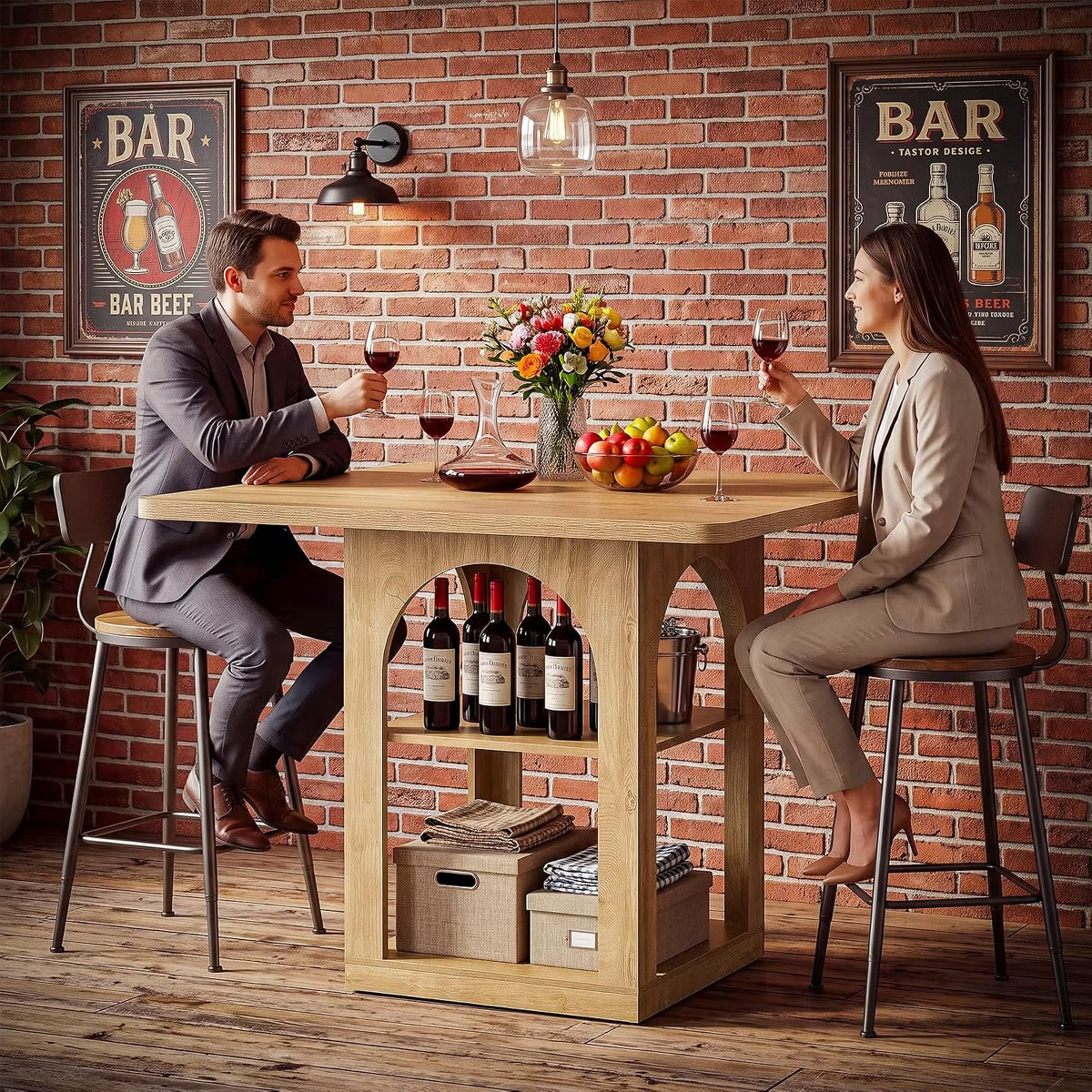 47.2" Square Bar Table with Storage Shelves,