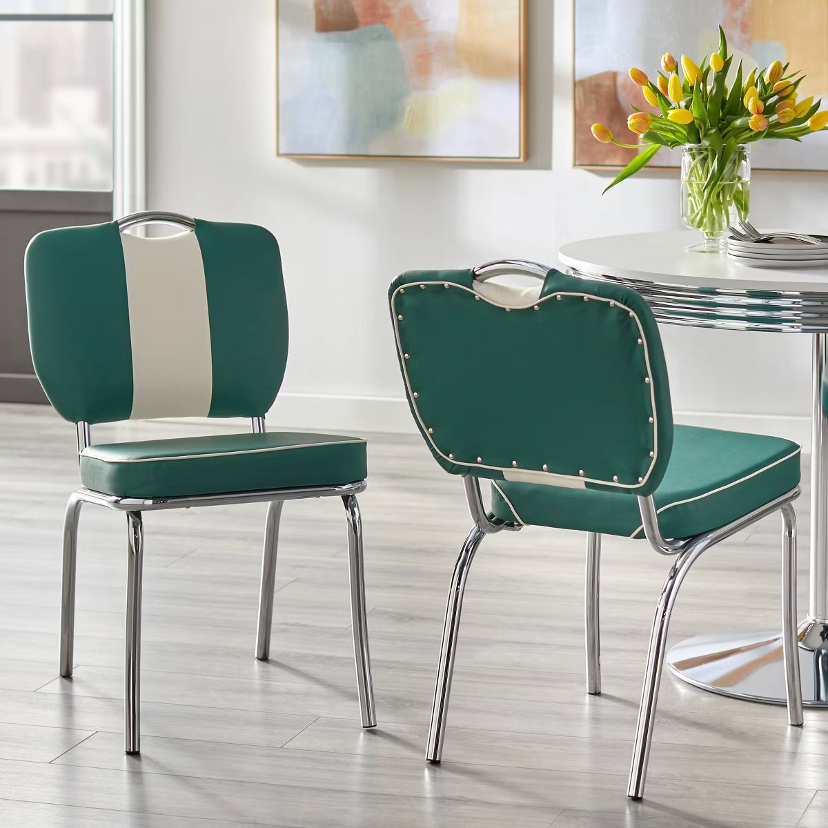 Set of 2 Raleigh Retro Faux Leather Dining Chairs White/Red: Faux Leather