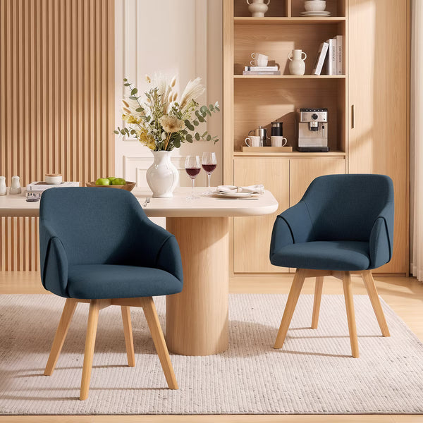 Swivel Dining Chairs Set of 2, Linen Upholstered Armchairs with Solid Wood Legs