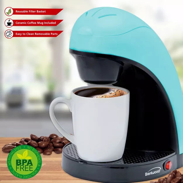 Single-Serve Coffee Maker – ingle Serve Coffee Maker with Porcelain Mug – Blue
