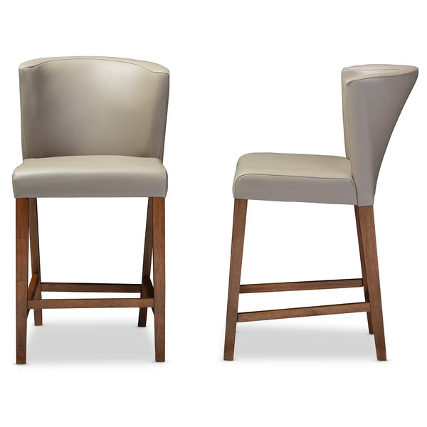 Set of 2 Olivia Wood Faux Leather Pub Counter Height Barstools