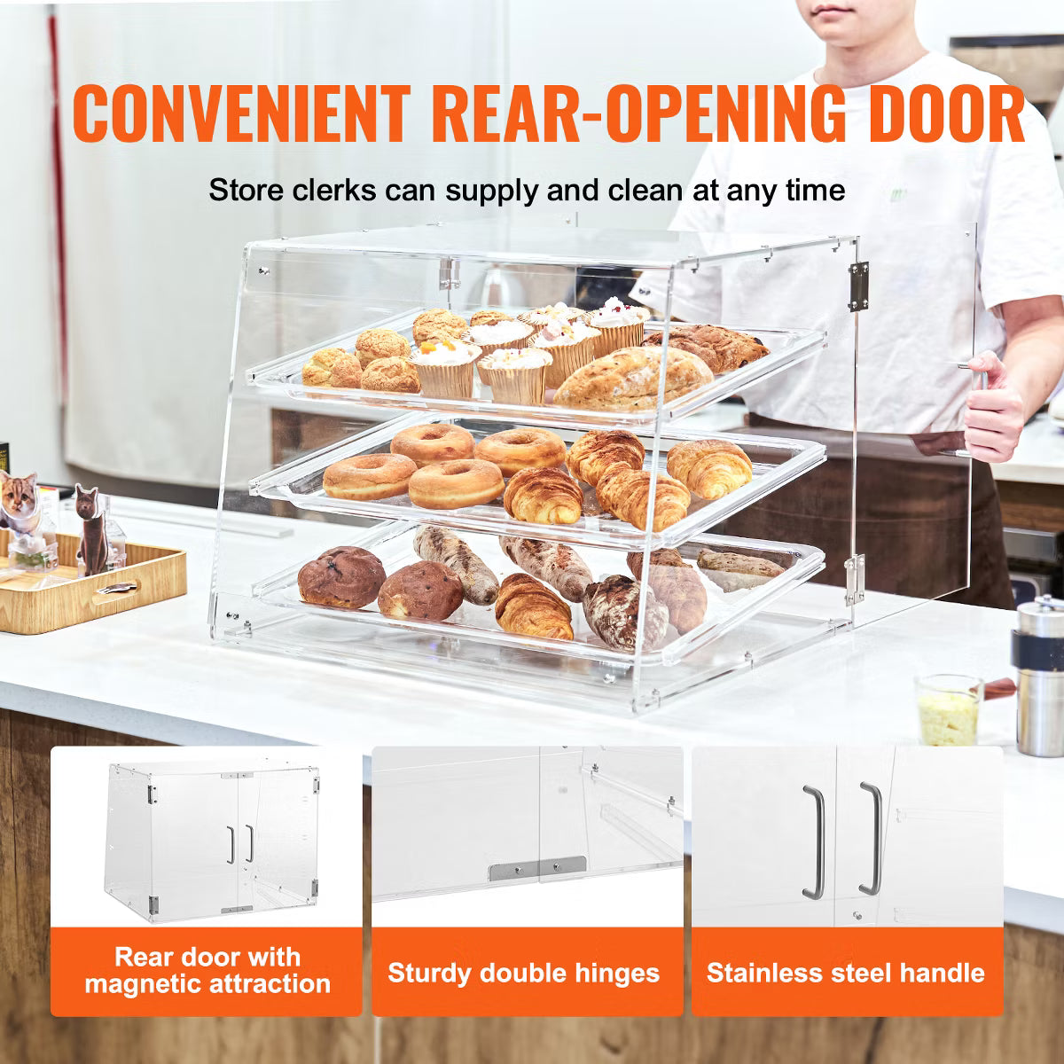 Display Case – Culinvaro Pastry Display Case, 3-Tier Commercial Countertop Bakery Display Case