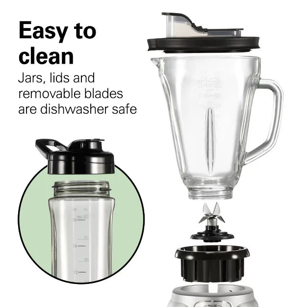 Countertop Blender – PowerBlend Duo 52oz Glass Jar – Silver