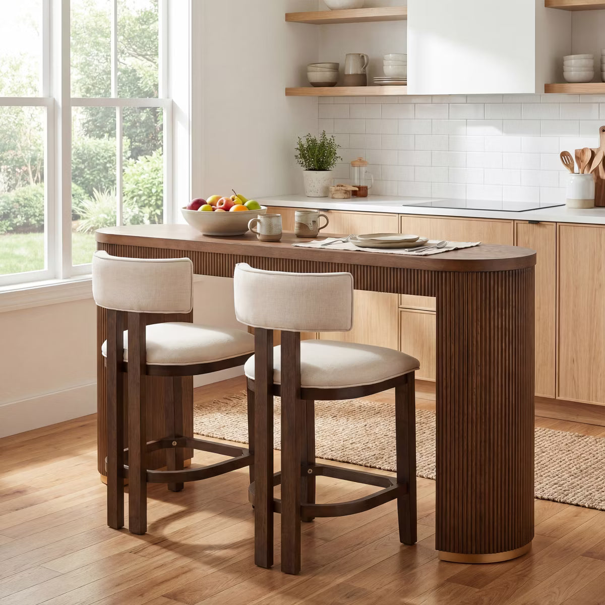 Dining Chair – Culinvaro Johnson 3 Piece Farmhouse Rubberwood Upholstered Counter Height Dining Chairs with Fluted Table