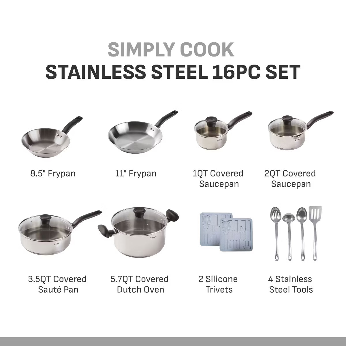Cookware Set – Simply Cook 16pc Cookware Set – Silver