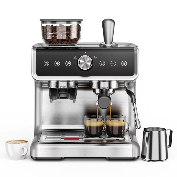 Espresso Machine – 15 Bar Coffee Maker with Milk Frother Steamer Wand – Silver