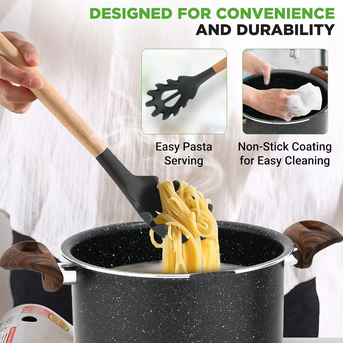 Stock Pot – 5.1qt Non-Stick Aluminum Pasta Pot with Strainer Lid – White
