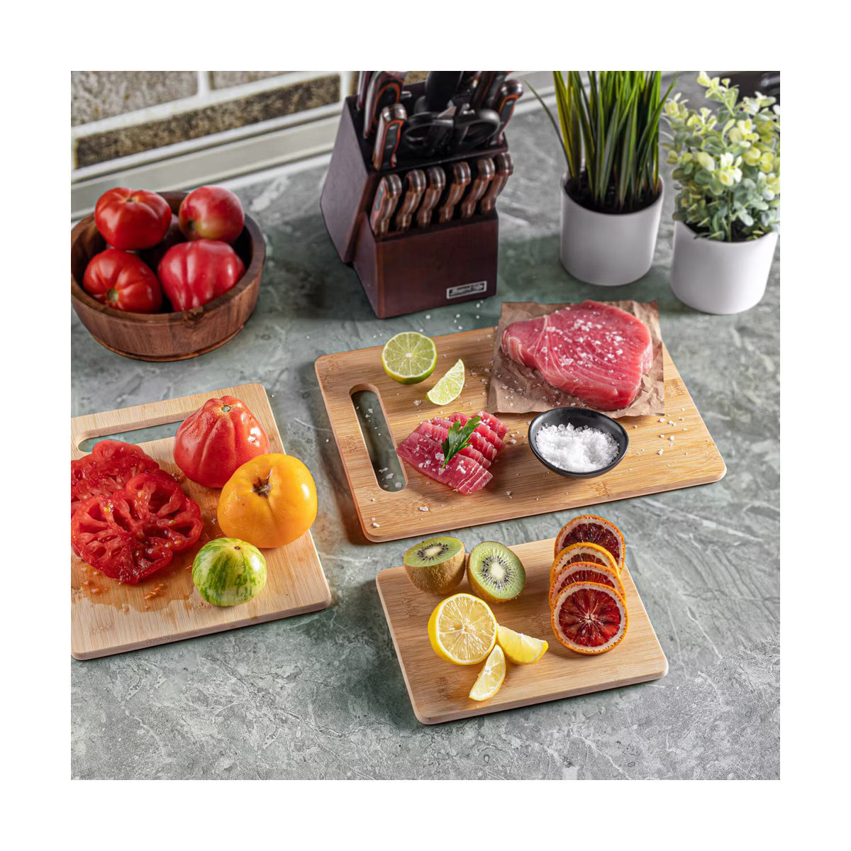 Cutting Board – Culinvaro Cutting Board Set, 3-Piece Wooden Chopping & Serving Tray for Food Prep
