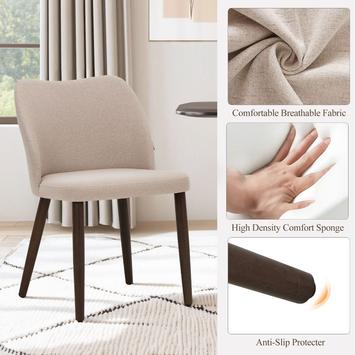 Set of 6 Wood Ergonomic Curved Dining Chairs – Modern Upholstered Chair for Kitchen