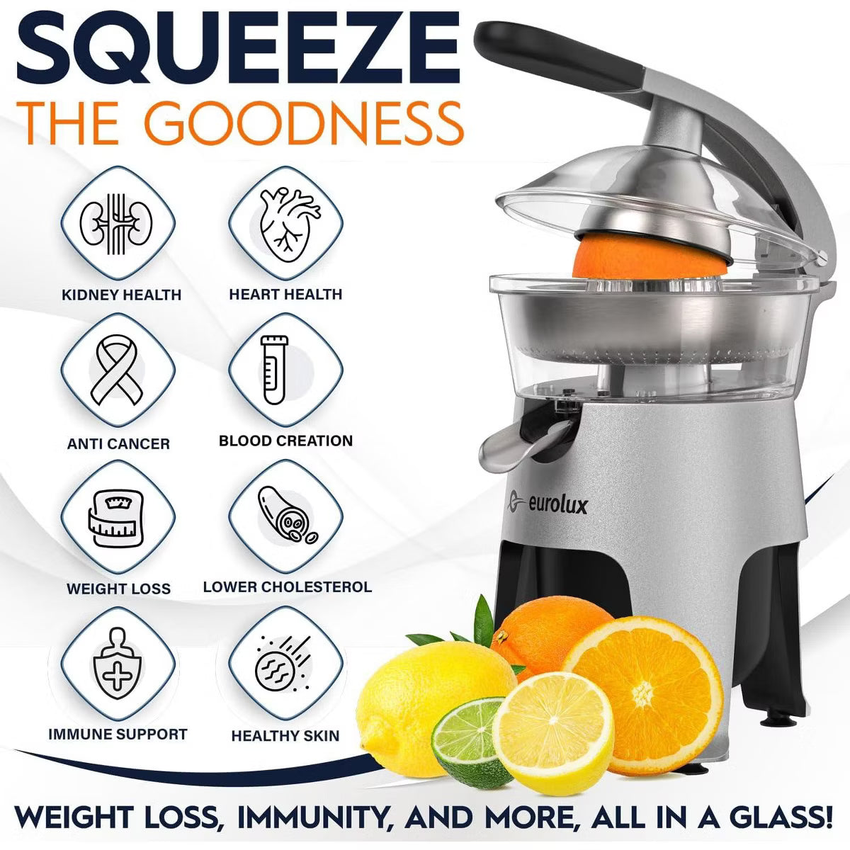 Juicer – Electric Citrus Juicer, 300W of power, 2 Filters – Silver